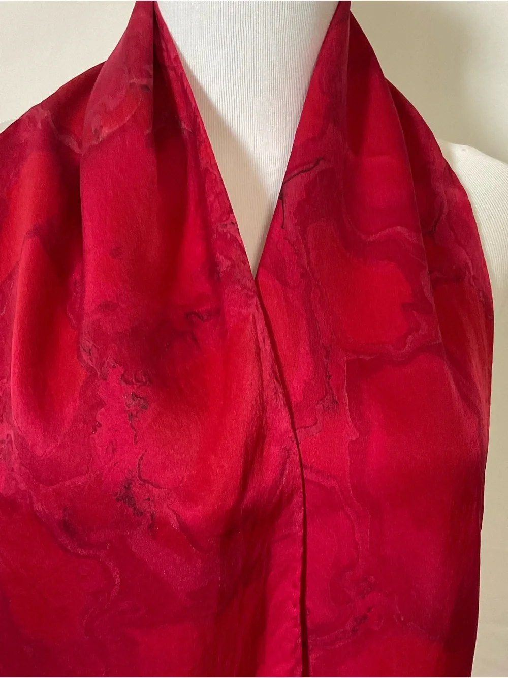 Red Marble Print Silk Oblong Scarf